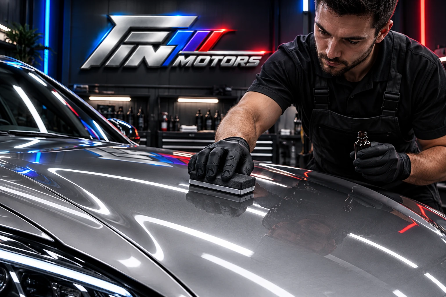 Нанесение защитного состава аппликатором на кузов автомобиля в Fin Motors